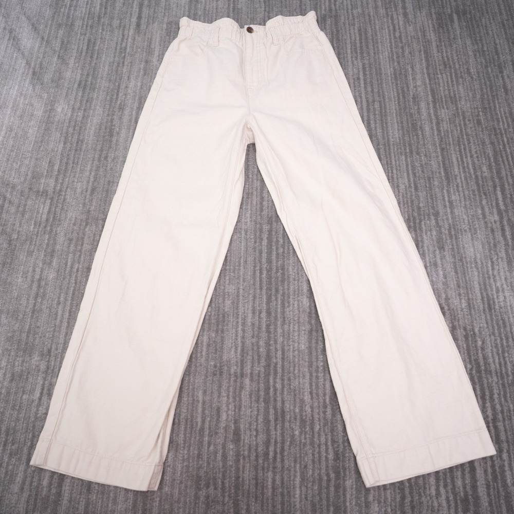 J.Crew Wide Leg Pants‎ Womens 4 Cream Elastic Waist Cotton Twill High Rise